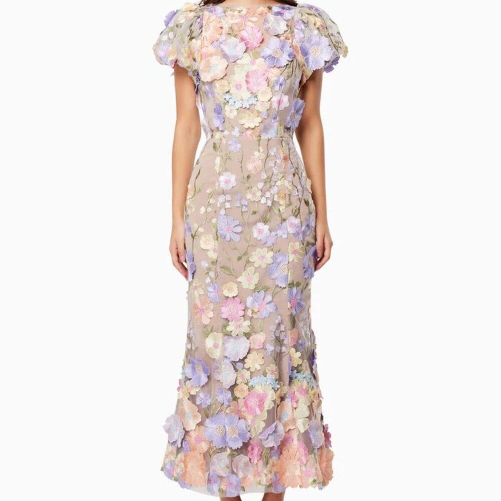 Astraea 3D Lace Maxi Dress In Purple